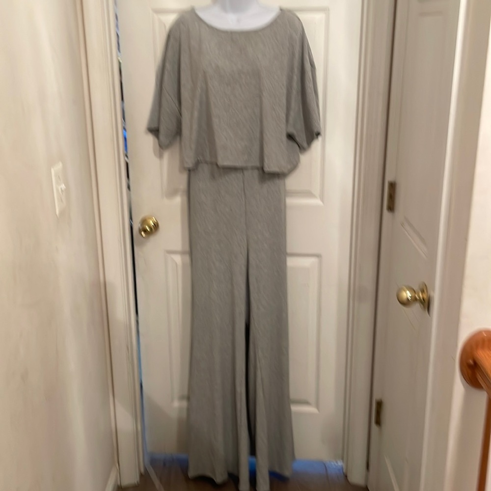 Two piece ribbed gray flare pant set